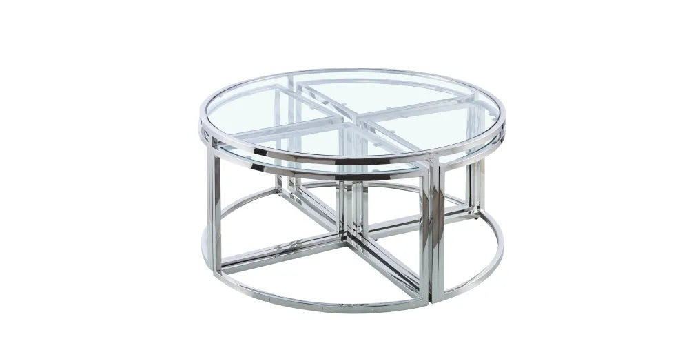 Table basse ronde verre chromé 90 cm modulable gigognes salon - ELVE