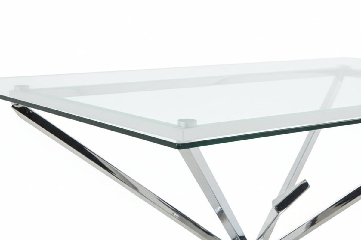 Table à Manger en Verre Transparent & Chrome – 150×90×75 cm – PYRAMIDE