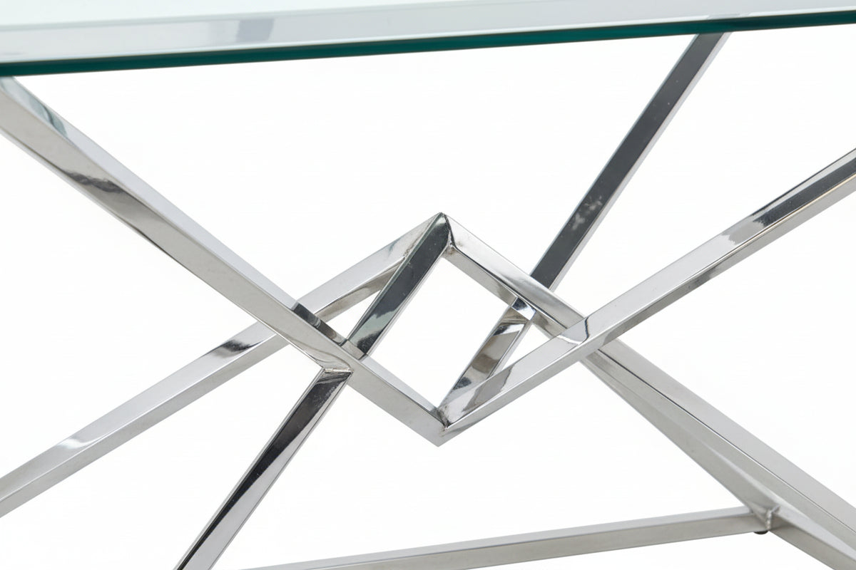 Table à Manger en Verre Transparent & Chrome – 150×90×75 cm – PYRAMIDE