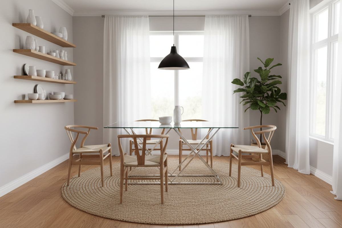 Table à Manger Rectangulaire Verre Transparent  Chrome – 180×90×75 cm – TRIANGLE
