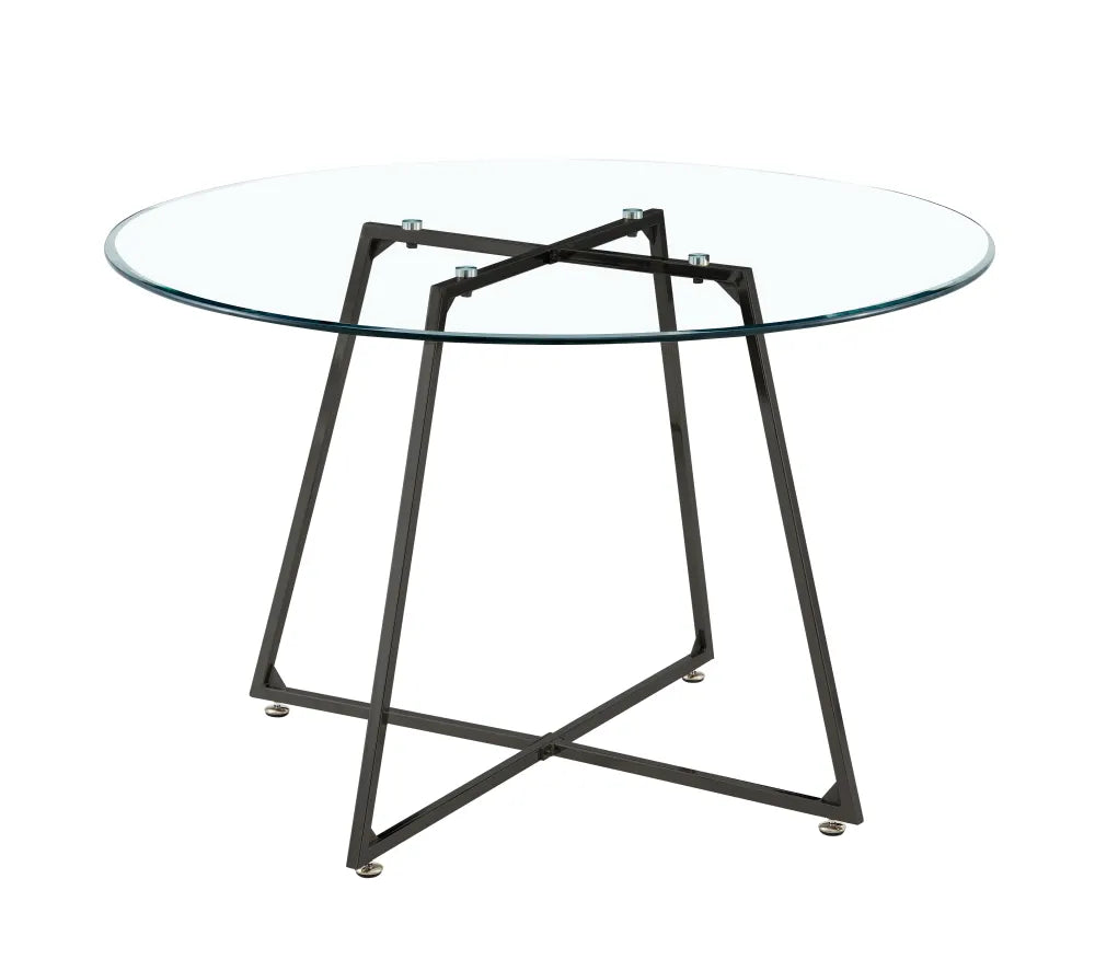Table à Manger Ronde Verre Transparent Pieds Métal Noir D120x75cm - HELOISE#couleur_transparent