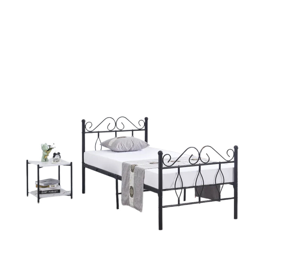 Lit 1 Place Noir JULIE 90X190CM Sommier Inclus