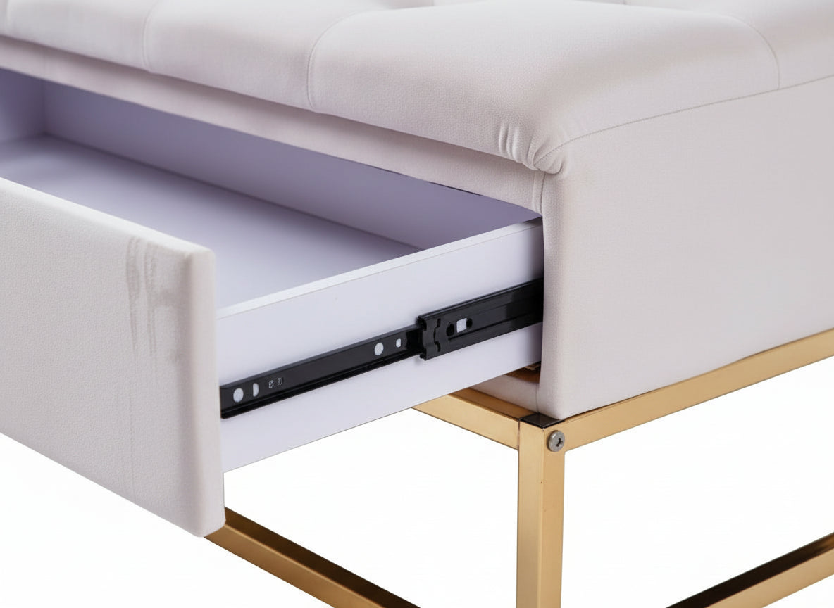 Table basse pouf velours écru 80x80 cm - CAPITONNE