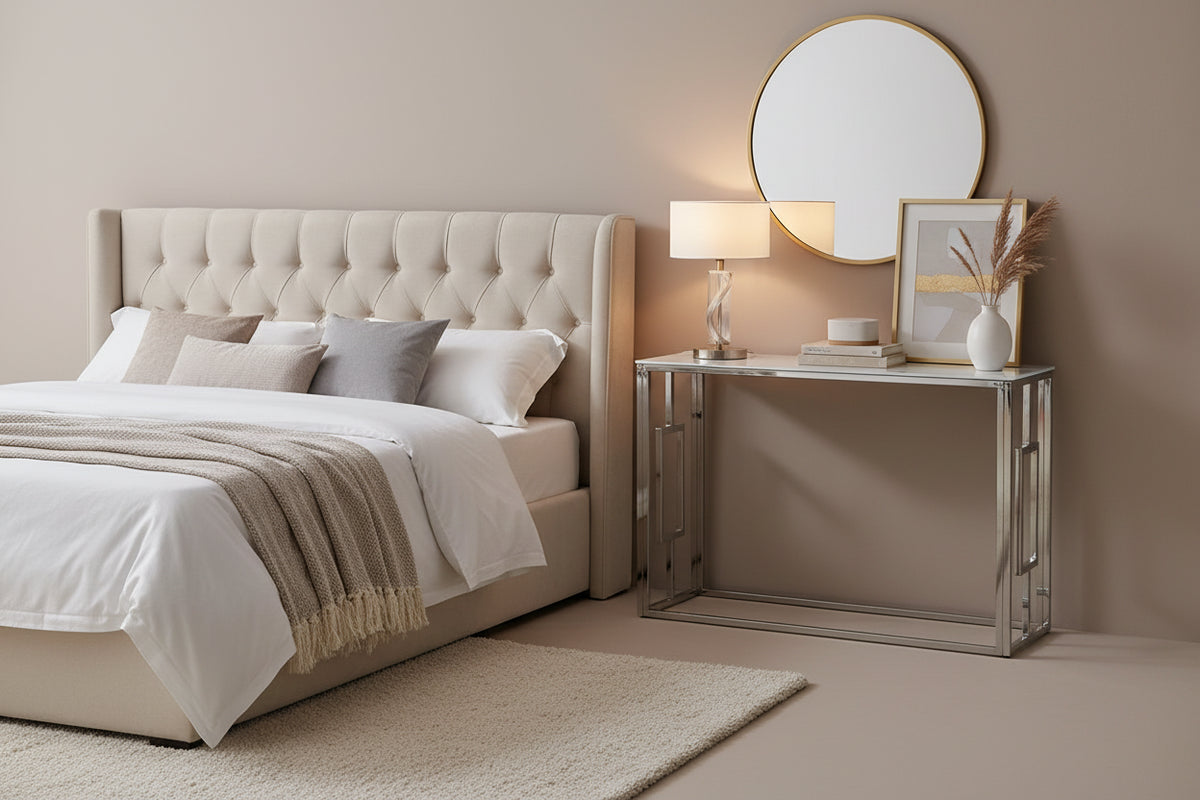Console finition chrome plateau effet marbré120 cm SOPHIE