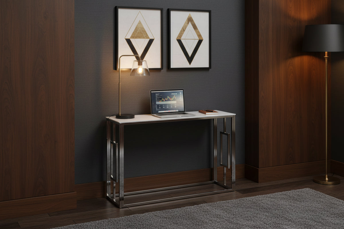 Console finition chrome plateau effet marbré120 cm SOPHIE