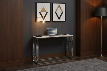 Console finition chrome plateau effet marbré120 cm SOPHIE