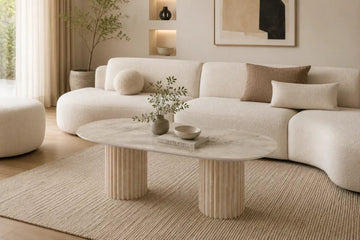 Table Basse Ovale Céramique Effet Travertin 120x60 cm – KEYSHA