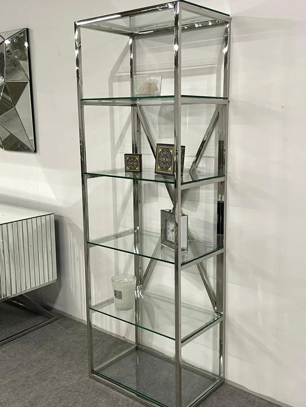Bibliothèque ARYA en verre Transparent 60x40x180 cm #couleur_chrome