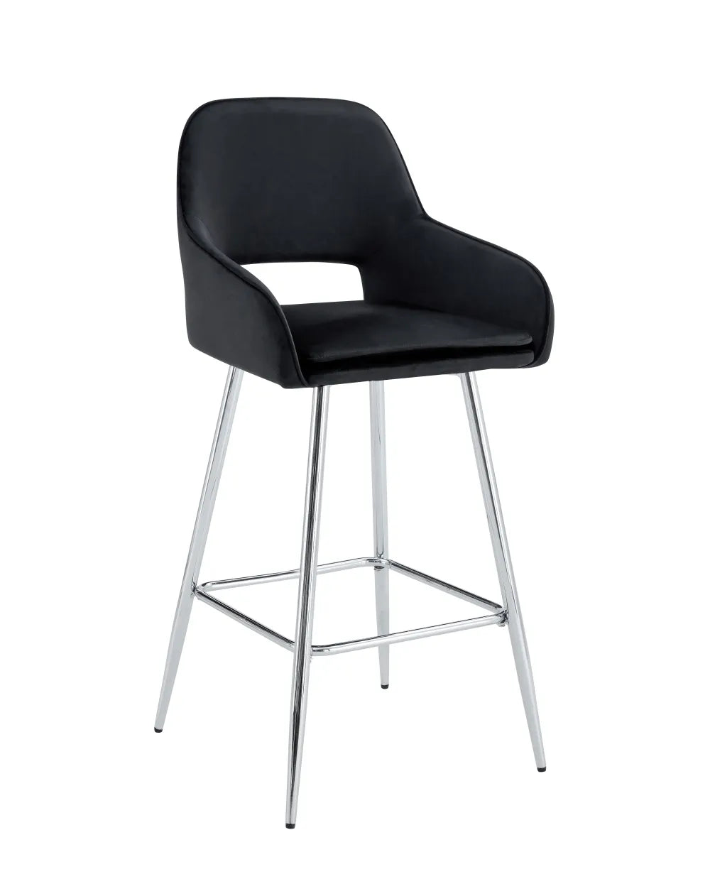 Lot de 2 tabourets de bar ATHENA pied chrome velours #couleur_noir