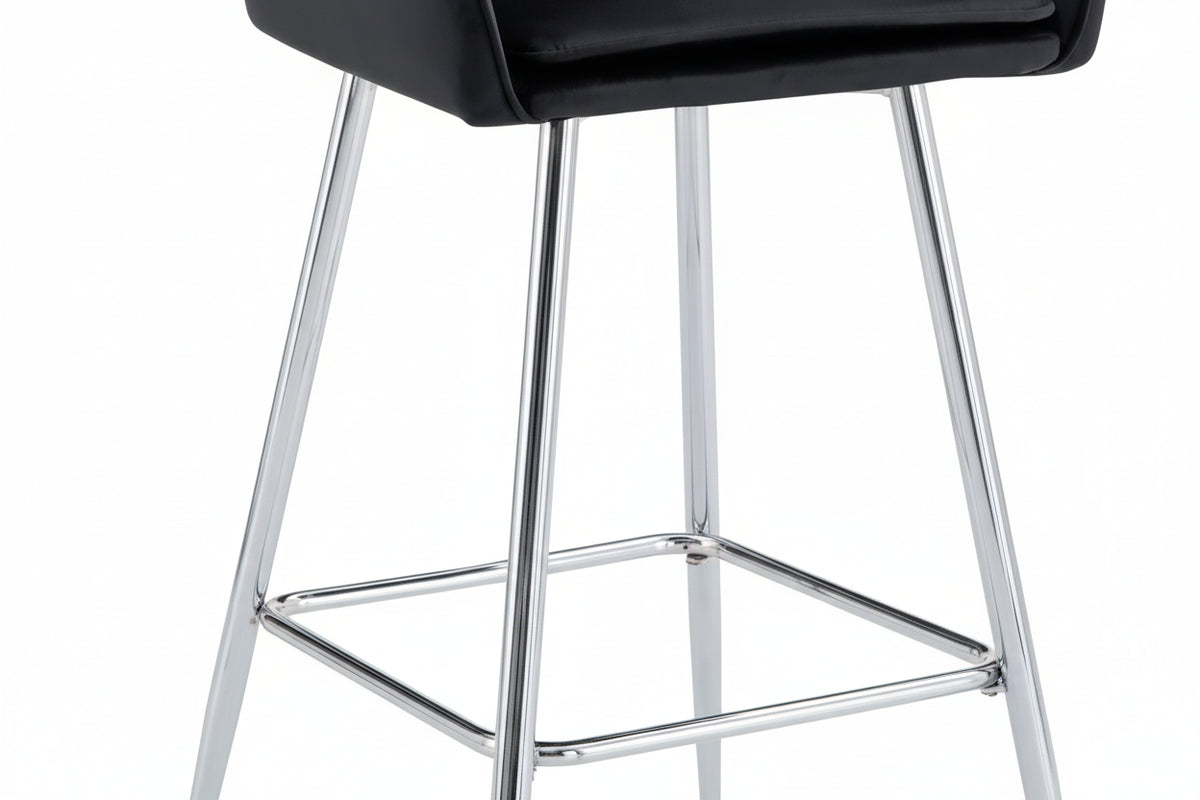 Lot 2 Tabourets de Bar Velours Noir Chrome 47x41x104 cm ATHENA
