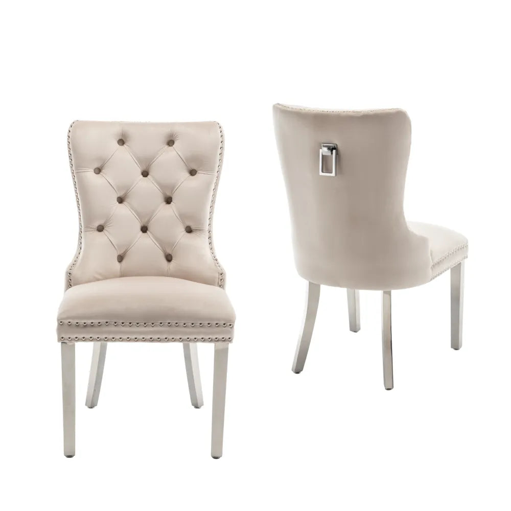 Lot de 2 chaises POIGNEE Clouté en velours pied chromé - Beige