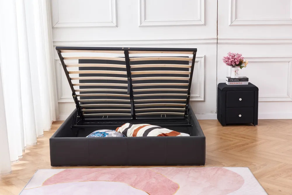 Lit coffre 2 places 160x200 cm BASTIEN simili cuir sommier inclus