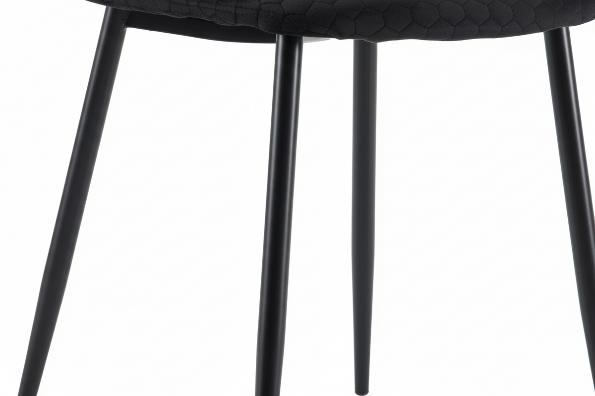 Lot 4 Chaises Salle à Manger Scandinave Alvéole Velours Noir Pieds Métal Noir