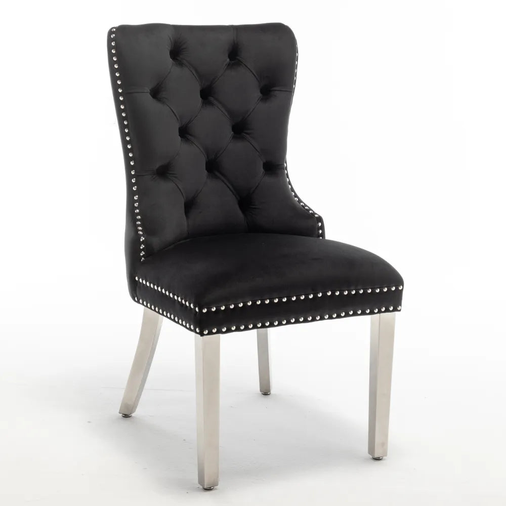 Lot de 2 chaises POIGNEE Clouté en velours pied chromé - Noir