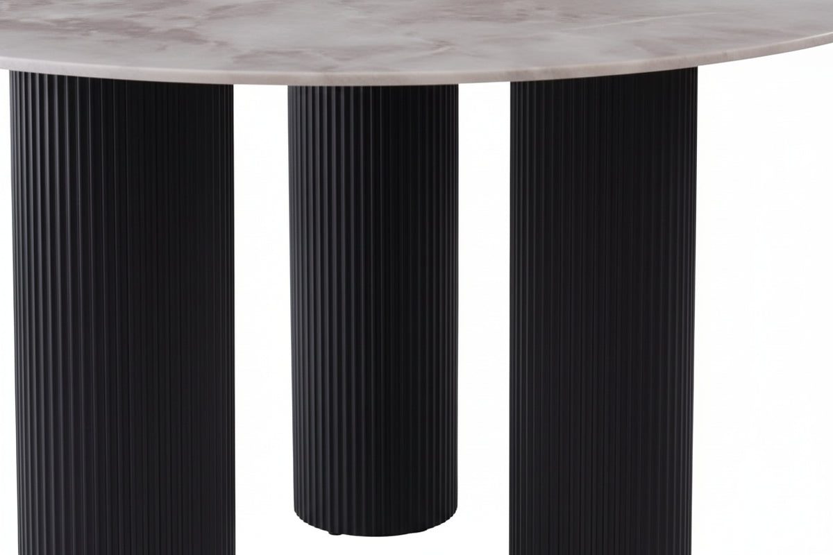 Table repas ronde céramique marbré gris 120 cm pieds noirs – ANAIS