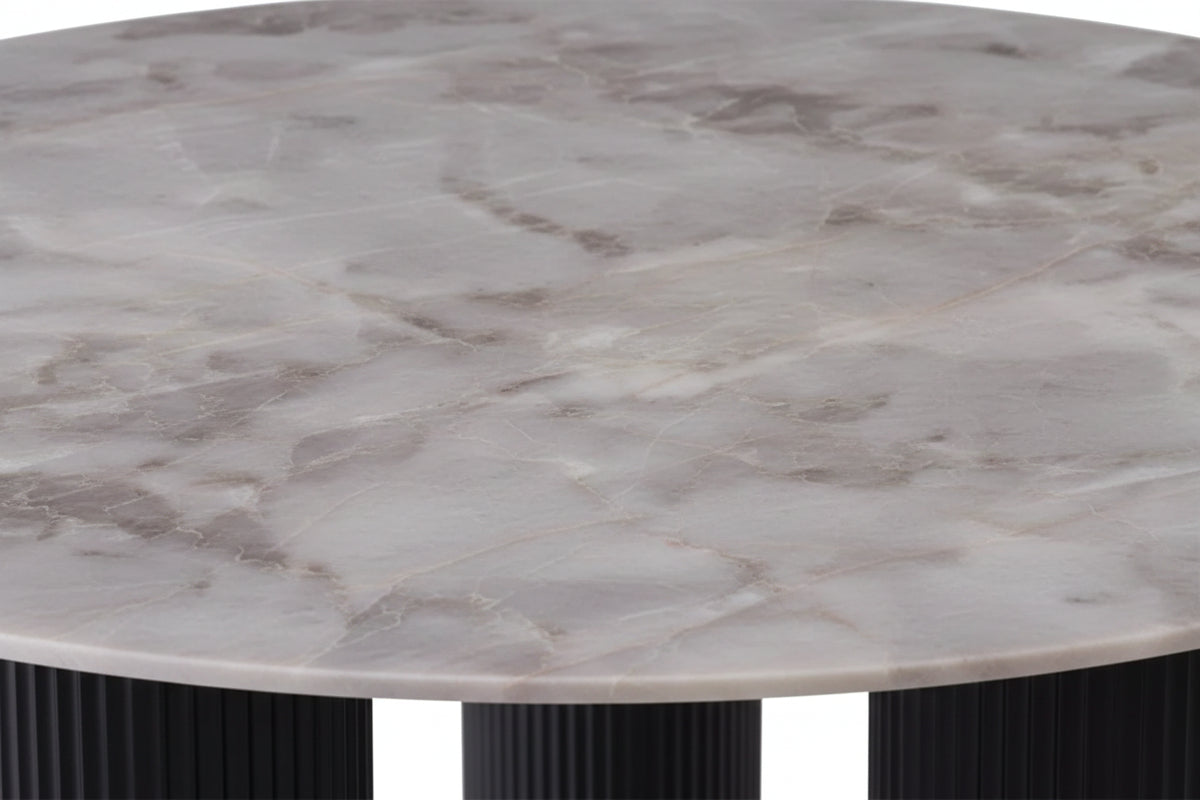 Table repas ronde céramique marbré gris 120 cm pieds noirs – ANAIS