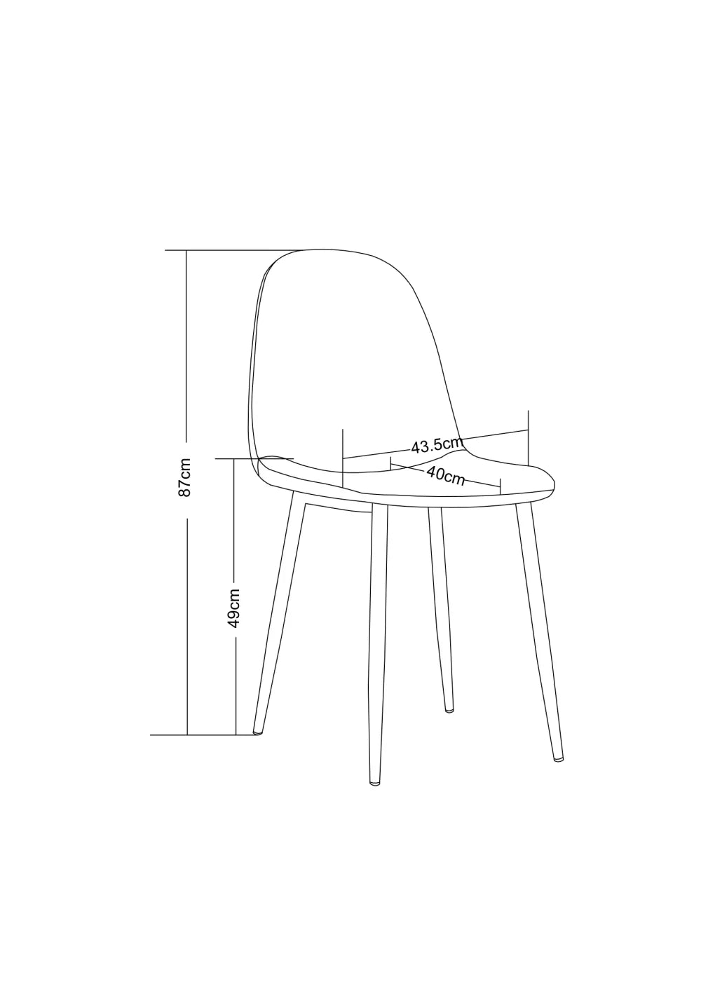 Lot 4 Chaises Velours Anthracite Pieds Gold 43,5x40x87 cm  SCANDINAVE
