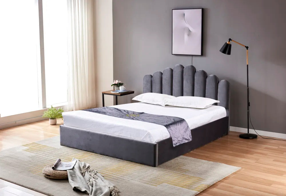 Lit coffre 2 places 160x200 cm DOHA sommier coffre intégré #couleur_gris