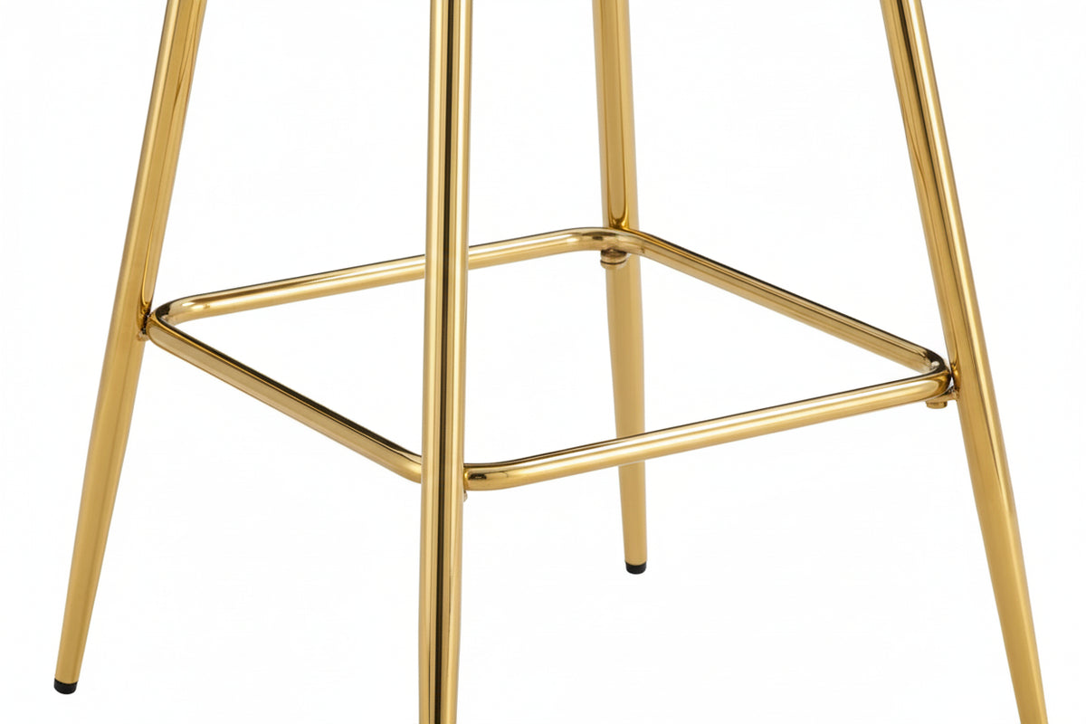Lot 2 Tabourets de Bar Scandinave Velours Beige Pieds Gold 47,5x43x100cm