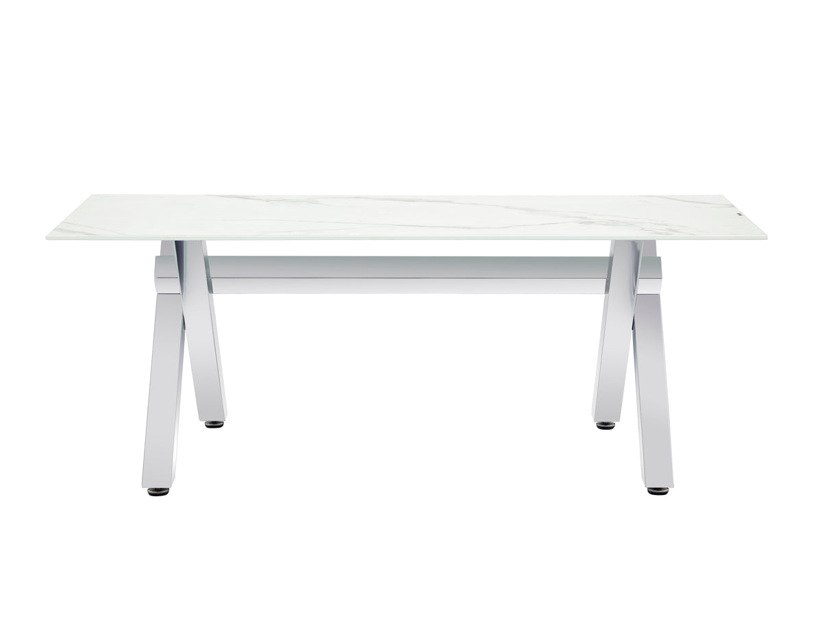 Table basse IXE Chrome & Verre Transparent 120x60x45 cm - Marbré blanc