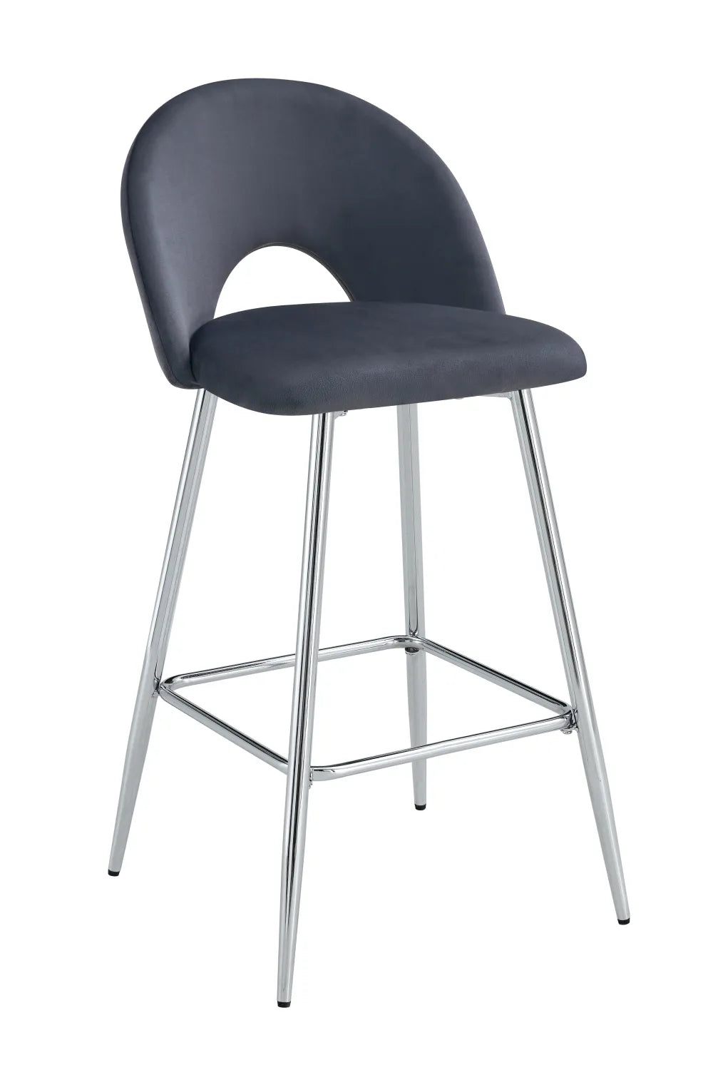 Lot de 2 tabourets de bar TEDDY pied chrome velours#couleur_anthracite