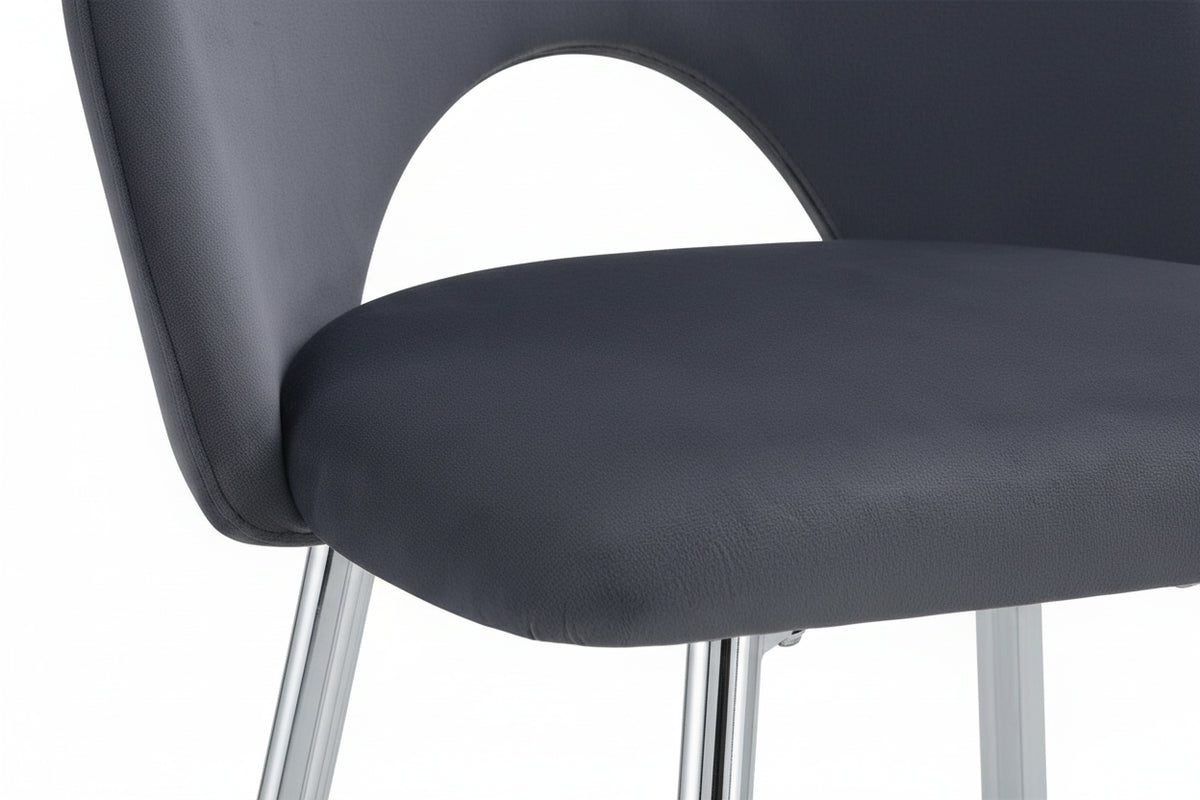 Lot 2 Tabourets de Bar Teddy Velours Anthracite Pieds Chrome 47x36x98cm