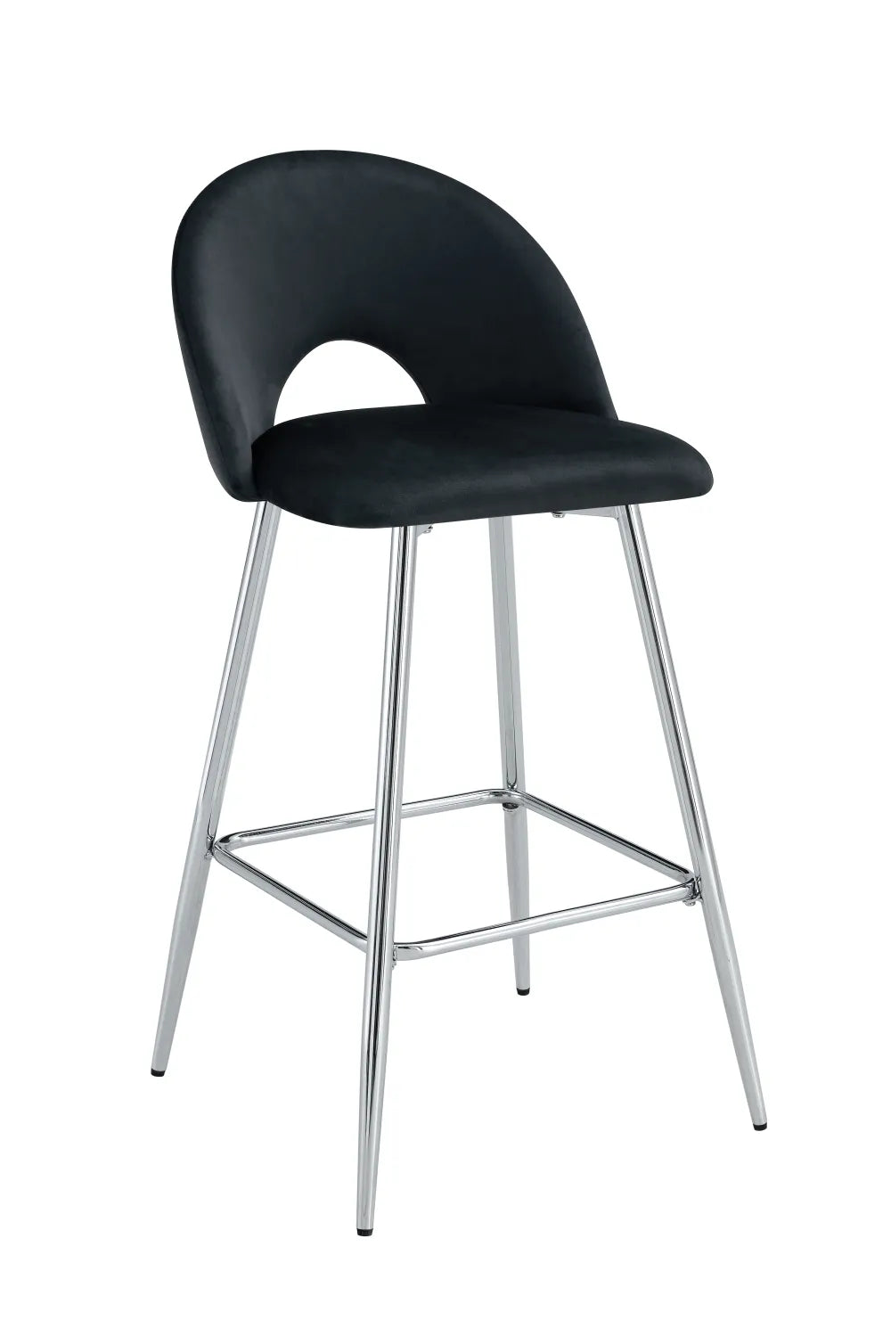 Lot de 2 tabourets de bar TEDDY pied chrome velours#couleur_noir