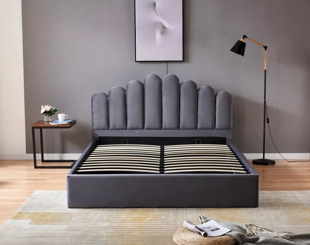 Lit coffre 2 places 140x190 cm DOHA sommier coffre intégré #couleur_gris
