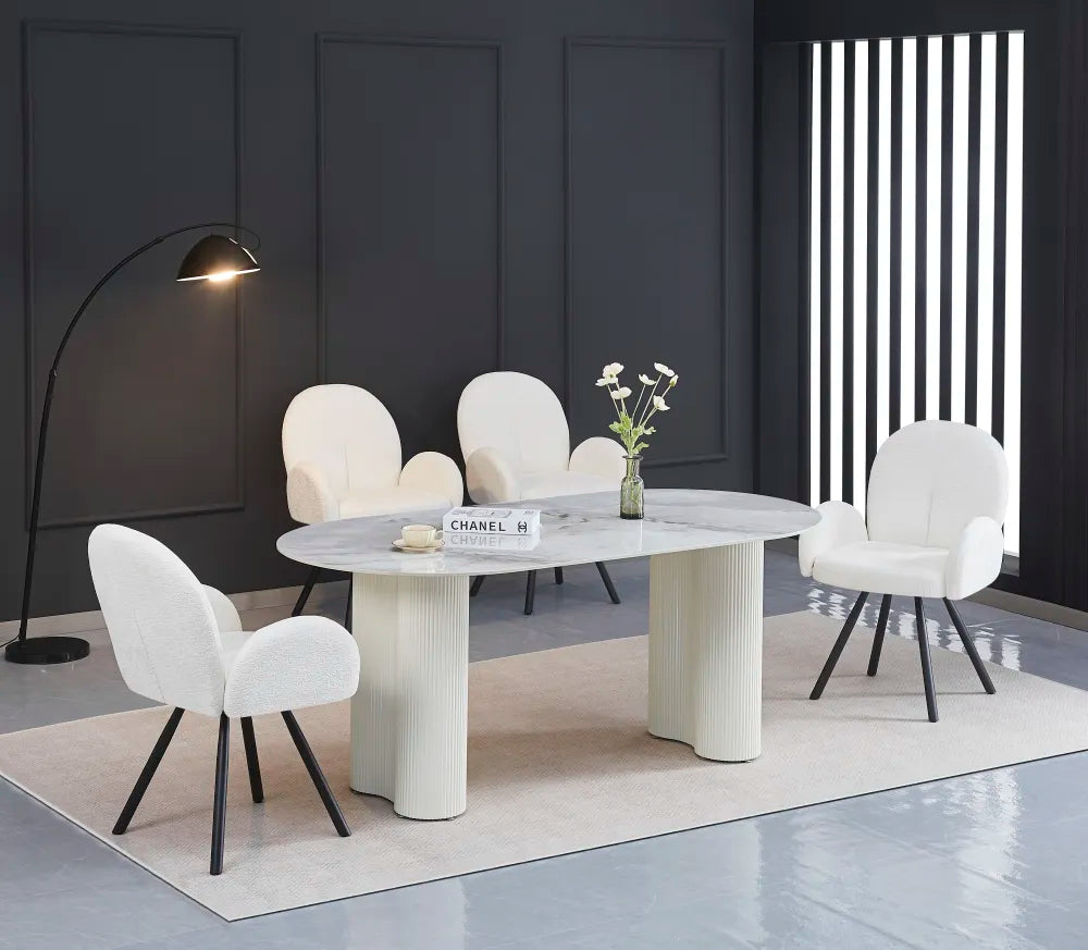 Table à manger 180 cm céramique effet marbre blanc pieds métal - VENEZIA