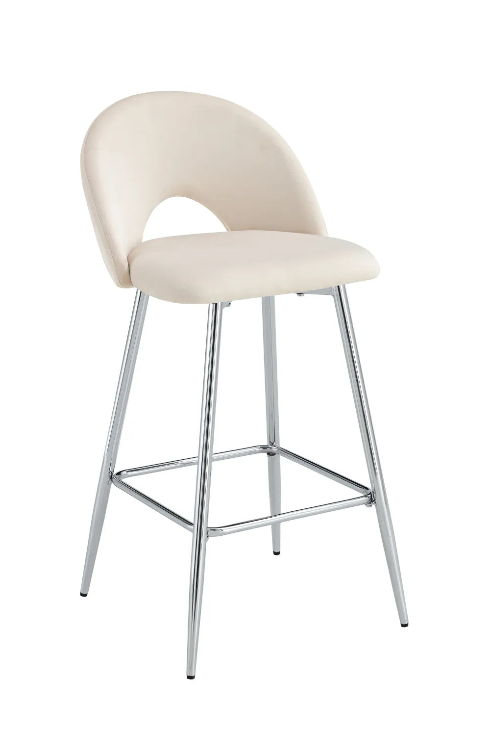 Lot de 2 tabourets de bar TEDDY pied chrome velours#couleur_beige