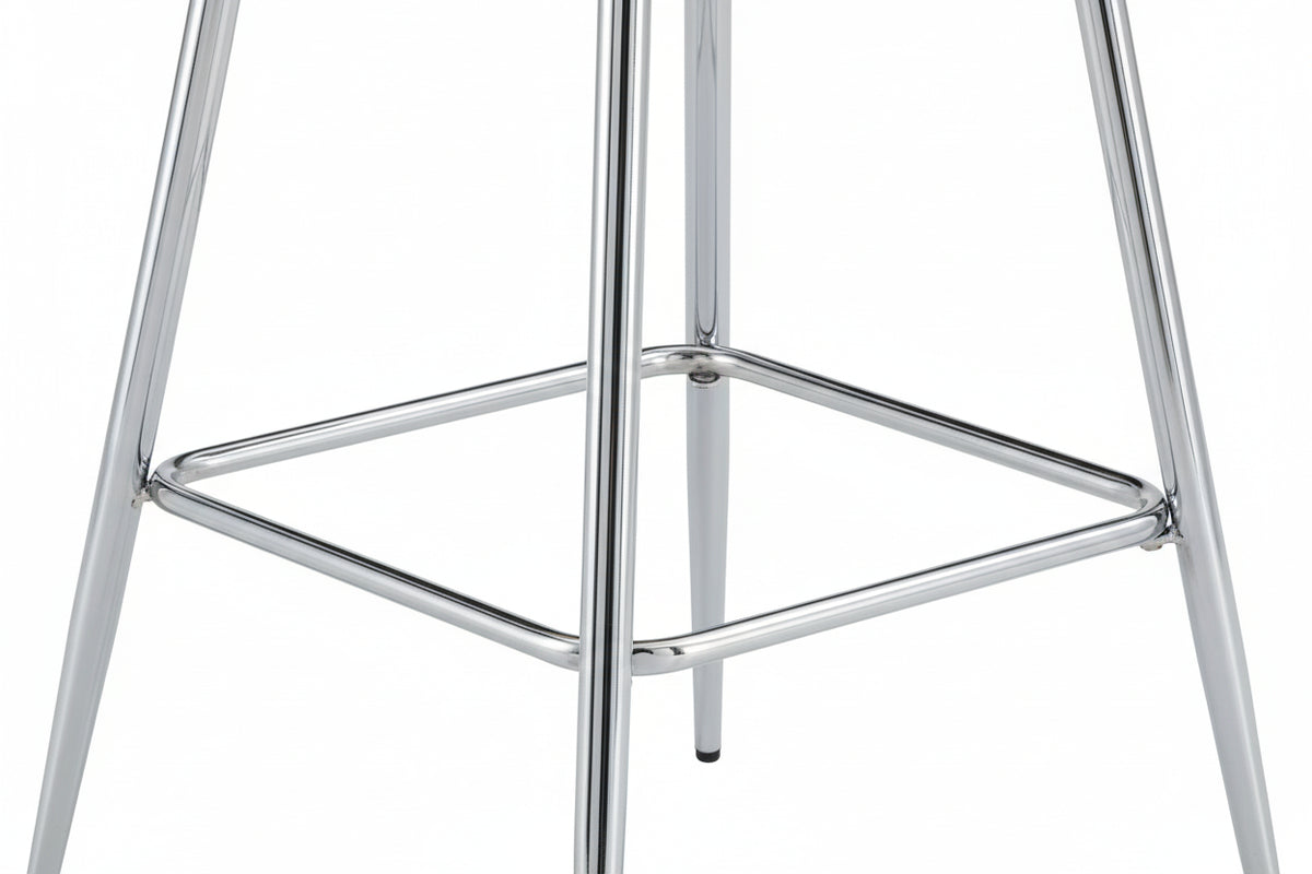 Lot 2 Tabourets de Bar Teddy Velours Beige Pieds Chrome 47x36x98cm
