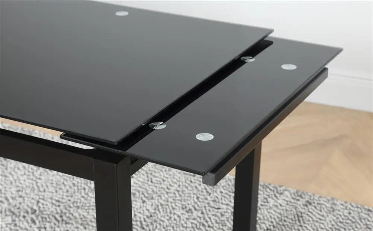 Table extensible en verre trempé noir 110/170 cm pieds métal – BORA #couleur_noir