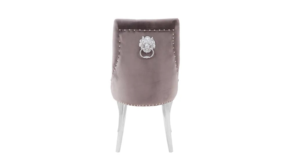 Lot de Chaises LION Capitonnées et Cloutées Chrome Velours #couleur_moka