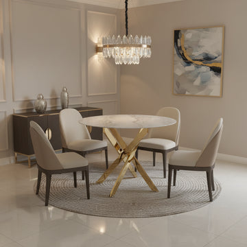 Table à manger ronde JESSICA Gold 100 cm 4 couverts #couleur_marbré-gris