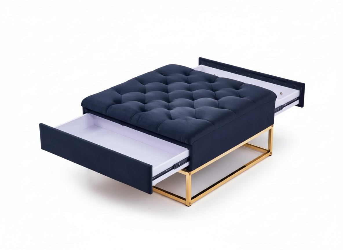 Table basse pouf velours noir 80x80 cm - CAPITONNE