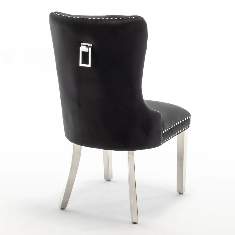 Lot de 2 chaises POIGNEE Clouté en velours pied chromé - Noir