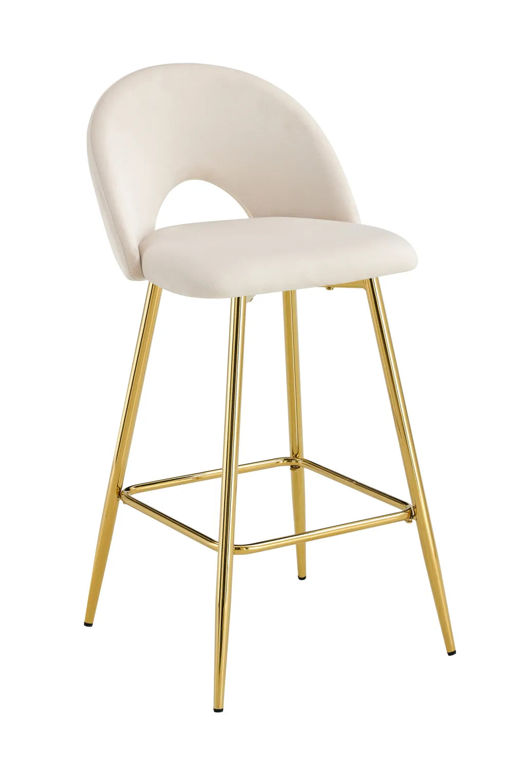 Lot de 2 tabourets de bar TEDDY pied gold velours #couleur_beige