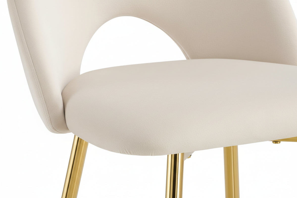 Lot 2 Tabourets de Bar Teddy Velours Beige Pieds Gold 47x36x98cm