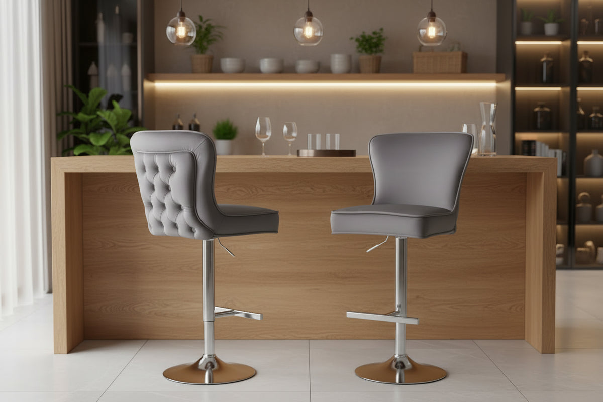 Lot de 2 tabourets de bar velours anthracite pieds chrome 65 cm - GABRIELLE