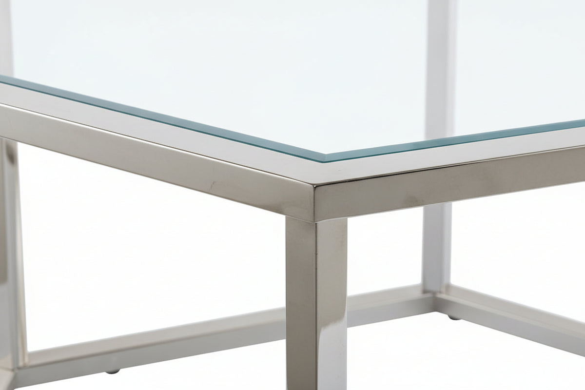 Lot 2 Tables Basses Hexagonales Verre Chrome 60x52x42 50x45x38 HEXAGONA
