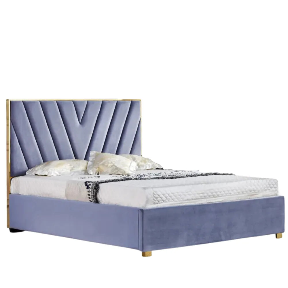 Lit adulte VERA 160x200 cm en velours gris avec sommier intégré
