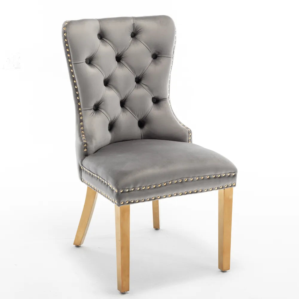 Lot de 2 chaises POIGNEE Clouté en velours pied Gold #couleur_anthracite
