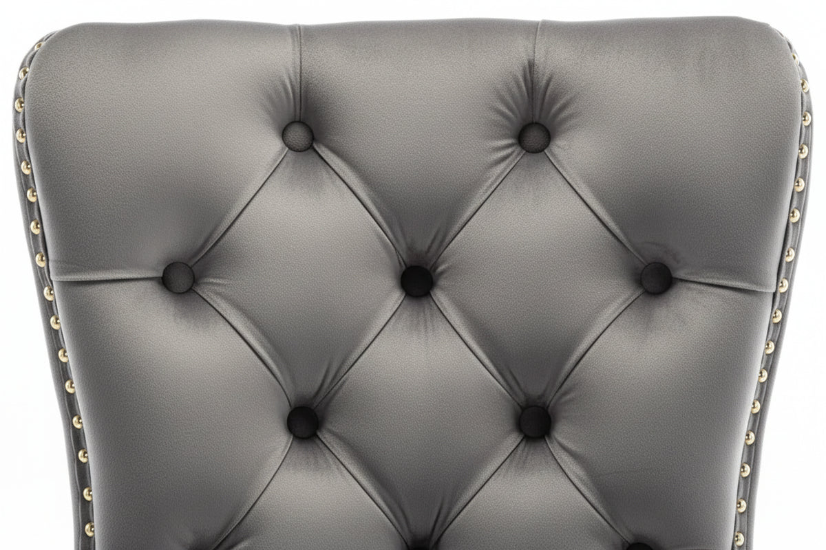 Lot 2 Chaises Velours Anthracite Pieds Gold 54x51x102 cm POIGNÉE
