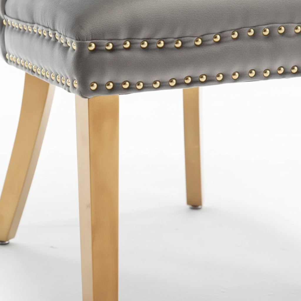 Lot 2 Chaises Velours Anthracite Pieds Gold 54x51x102 cm POIGNÉE