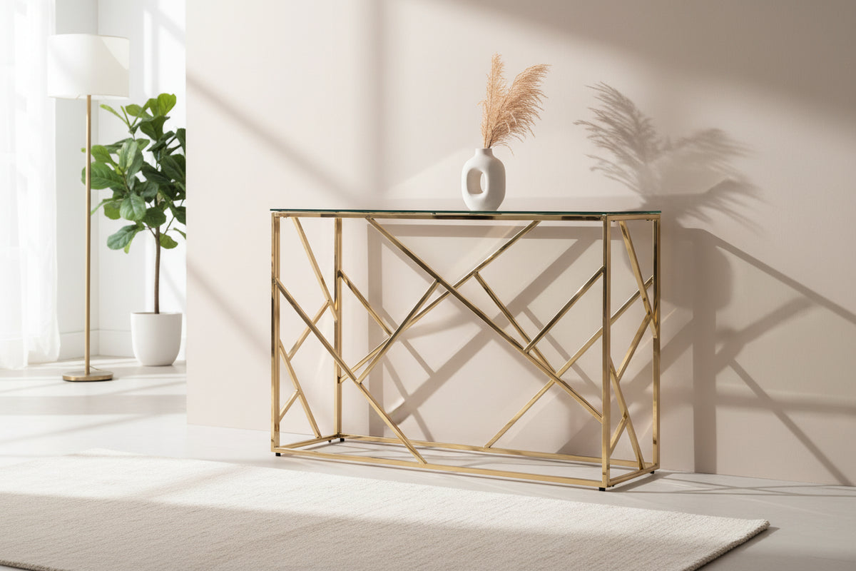 Console gold verre trempé transparent 120x40x78 cm GEOMAG
