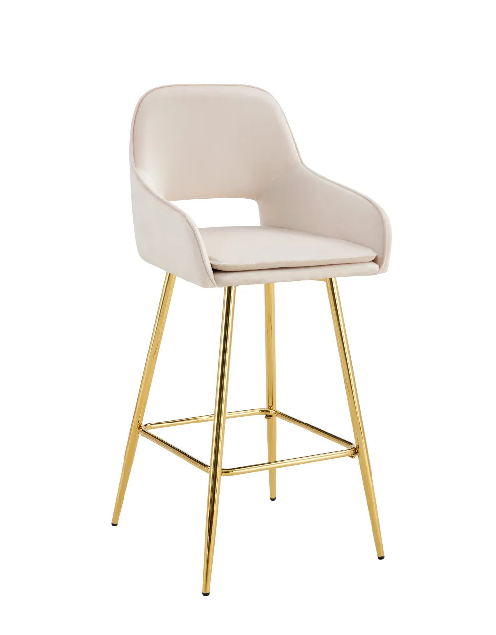 Lot de 2 tabourets de bar ATHENA pied gold velours #couleur_beige