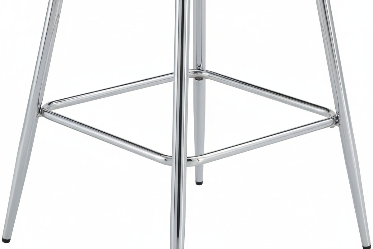 Lot 2 Tabourets de Bar Teddy Velours Taupe Pieds Chrome 47x36x98cm