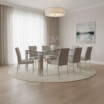 Table à manger XXL FLUTE Chrome Plateau en verre Marbré 180 cm #couleur_transparent