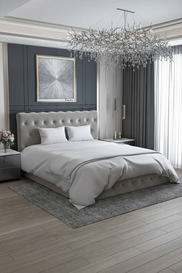 Lit coffre 2 places en velours beige 140x190cm