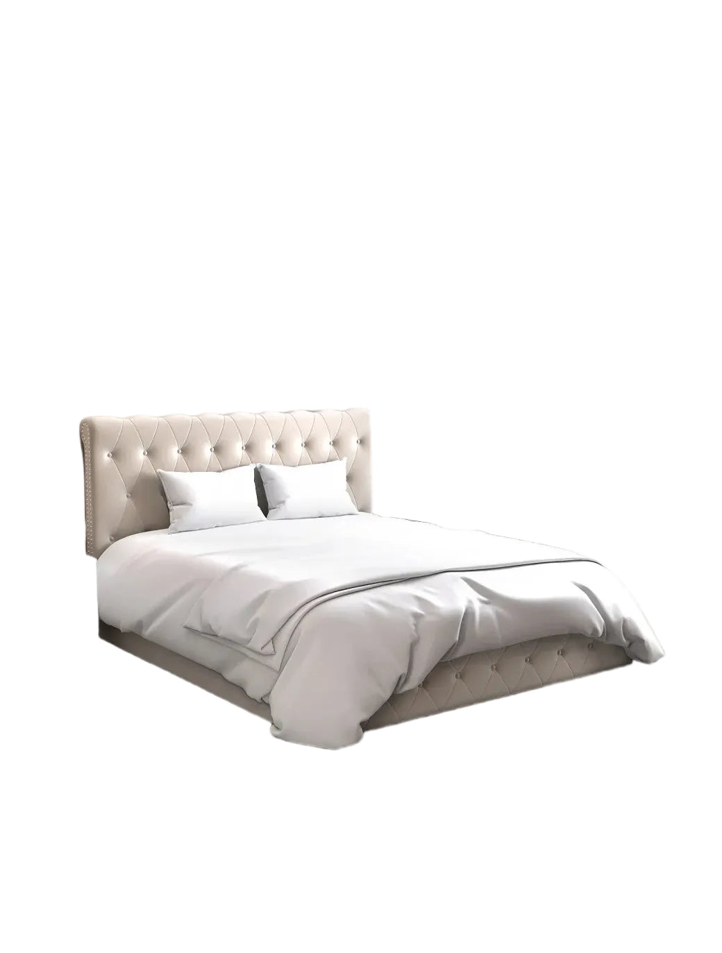 Lit coffre 2 places en velours beige 140x190cm